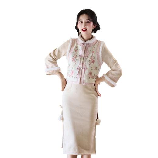 GX麂皮绒加绒加厚旗袍2025冬季新款新中式女气质素雅小个子长袖旗袍 商品图4