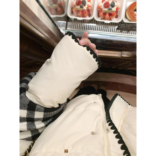 <曾小咸推荐>韩系翻领浅杏色菱格棉服女冬季棉袄毛绒绒保暖棉衣外套上衣 商品图2