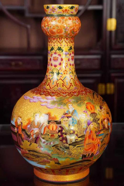 金丝珐琅韩熙载桃李夜宴图蒜头瓶 商品图0