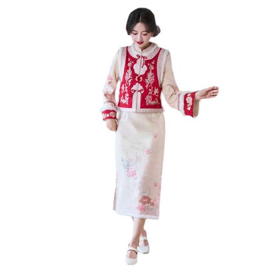 GX麂皮绒加绒新国风时尚搭配旗袍马甲套装2025冬季新款日常可穿旗袍 商品图4