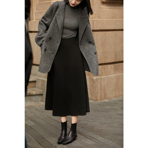 丁摩秋冬0压感软糯含羊毛醋酸气质佰搭A字高腰垂感加厚半身裙ALW25607 商品图4