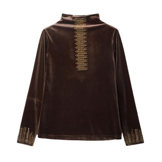 雀说半高领加绒加厚打底衫女内搭秋冬洋气保暖小衫长袖T恤金丝绒上衣ALW5500 商品图4