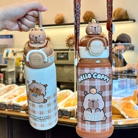 【超市】初和 卡皮巴拉格纹保温杯520ML  咖/白（颜色备注）