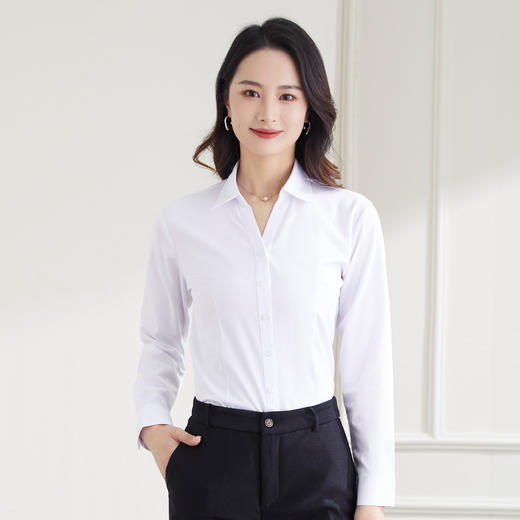 【竹纤维】罗蒙女士衬衫春秋夏季V领显瘦长袖衬衫商务职场通勤衬衣女 商品图6