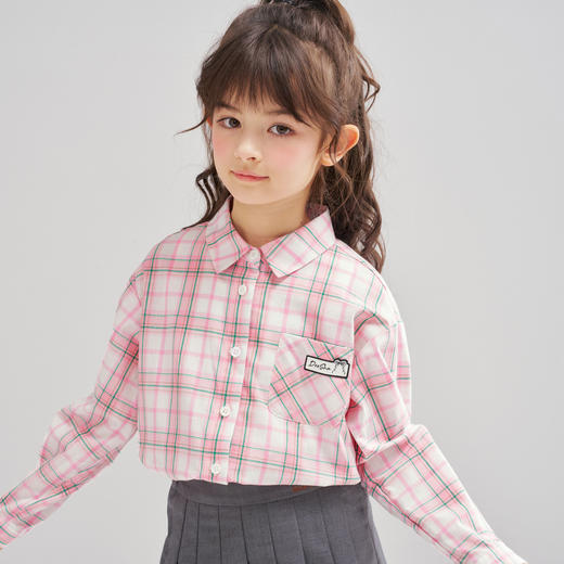 笛莎Deesha 2026春季女童时尚休闲格纹宽松长袖衬衫 商品图4