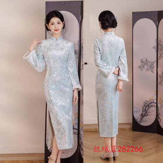 GX新式旗袍2025冬季新款中国风优雅气质长款雪呢绒显瘦修身加厚旗袍 商品图2