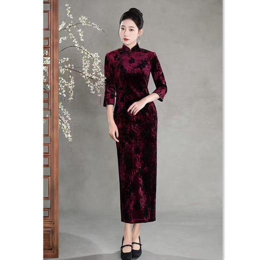 GX复古中国风钻石绒植绒喜妈妈婚宴旗袍2025冬新款高级感旗袍 商品图2