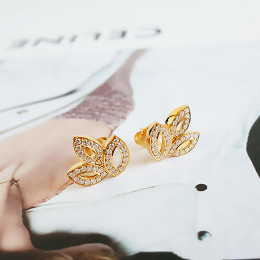 【95新】Harry Winston海瑞温斯顿EADYPO1MLC18K黄金满钻Lily Cluster叶子耳钉尺寸约12.9*13.2mm女士 031225NJT02 商品图2