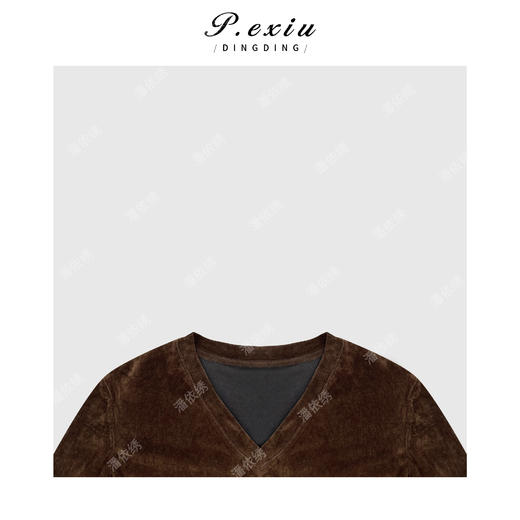 PanYiXiu/潘依绣时髦洋气光泽感丝绒气质百搭V领长袖T恤 Q30216 商品图2