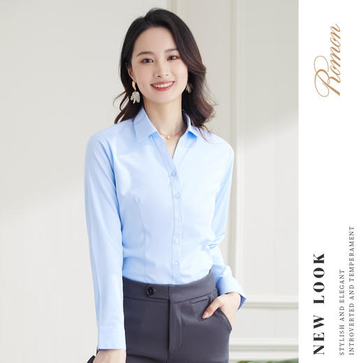 【竹纤维】罗蒙女士衬衫春秋夏季V领显瘦长袖衬衫商务职场通勤衬衣女 商品图7