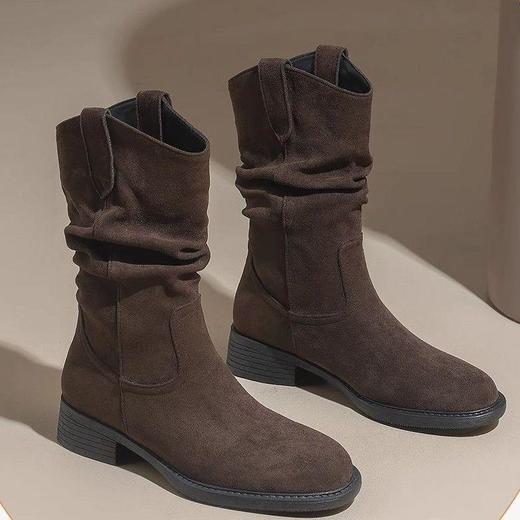 女士爆款马丁靴秋冬季新款时尚百搭显瘦套脚复古粗跟堆堆靴子35-40 商品图1