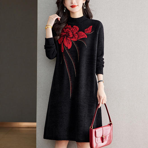 丁摩 气质连衣裙秋冬印花毛衣裙2800 商品图0