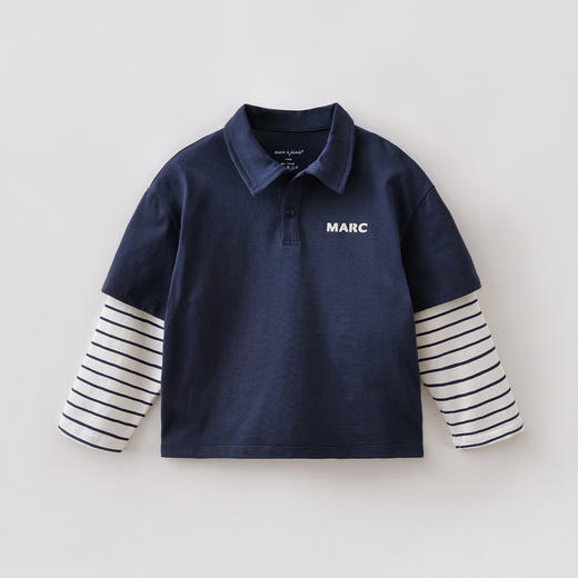 马克珍妮复古条纹男童假两件POLOT恤2026年春装新款560055 商品图3