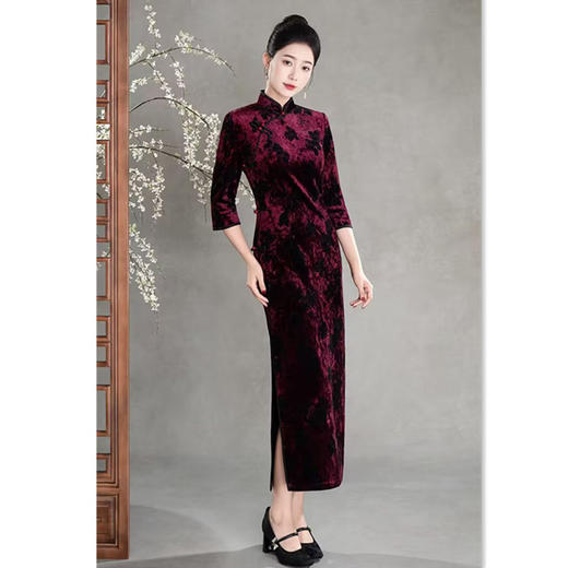 GX复古中国风钻石绒植绒喜妈妈婚宴旗袍2025冬新款高级感旗袍 商品图0