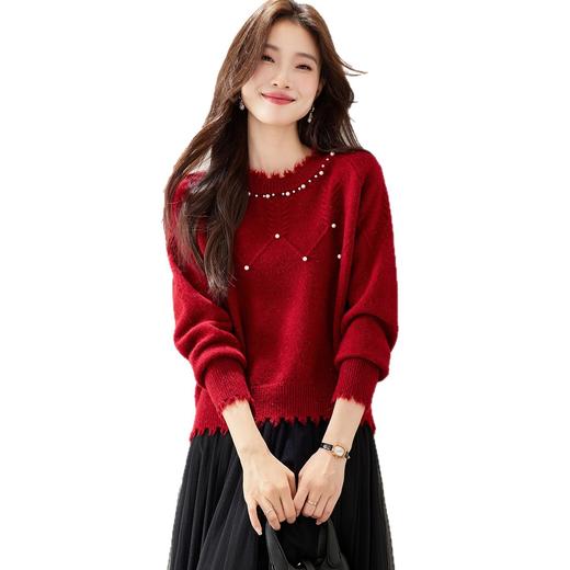 丁摩 慵懒风圆领毛衣女秋冬针织打底衫ML-2162 商品图4