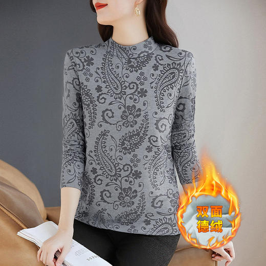 双面德绒半高领打底衫女士内搭新款冬季大码长袖t恤加厚保暖上衣 商品图0