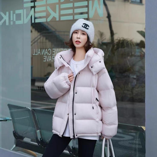 丁摩 泡芙羽绒服女短款连帽白鸭绒加厚保暖小个子宽松外套SLK930 商品图1