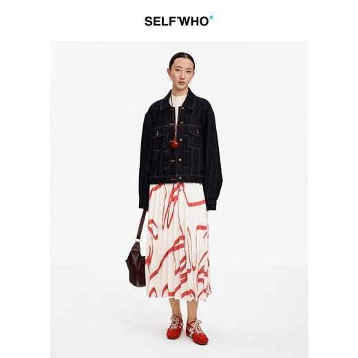 SELFWHO棉混纺复古洗水原色牛仔外套女2026春季新款宽松夹克上衣 商品图2