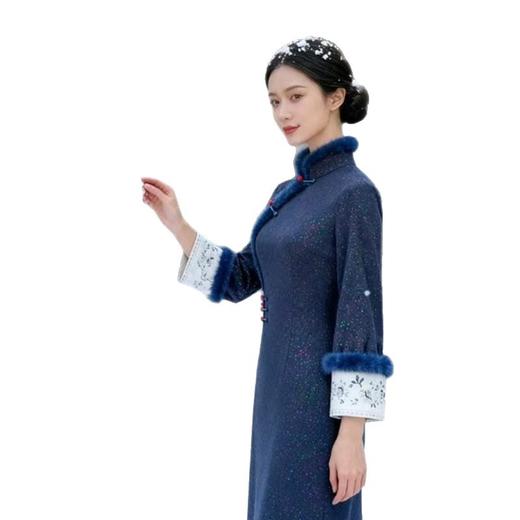 GX现代时尚新中式年轻款长袖旗袍2025冬季新款加厚日常可穿修身旗袍 商品图4