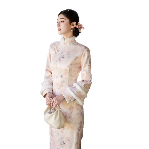 GX麂皮绒加绒长款倒大袖素雅新中式旗袍2025冬季新款日常可穿旗袍裙 商品图4