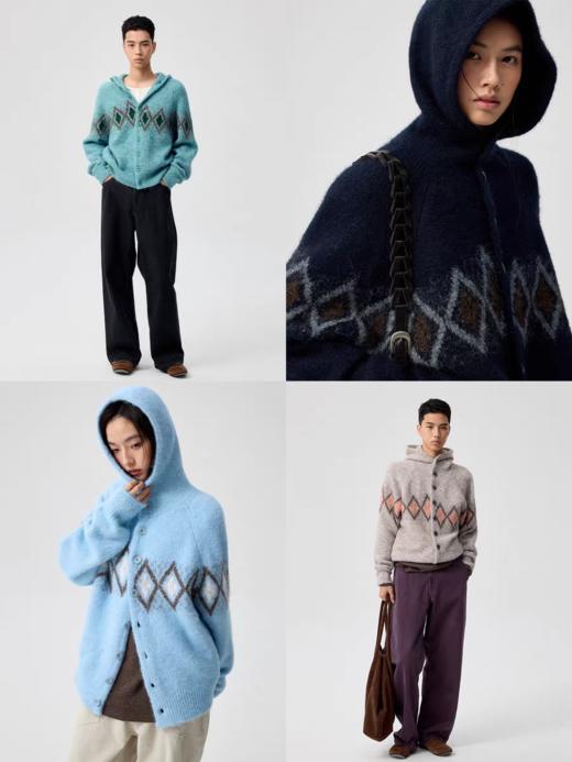 Simple Project/M25188/错位菱形格连帽毛衣 商品图0