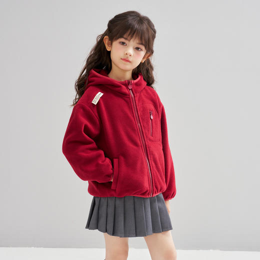 笛莎Deesha 2026春季女童时尚休闲双面摇粒绒连帽外套 商品图3