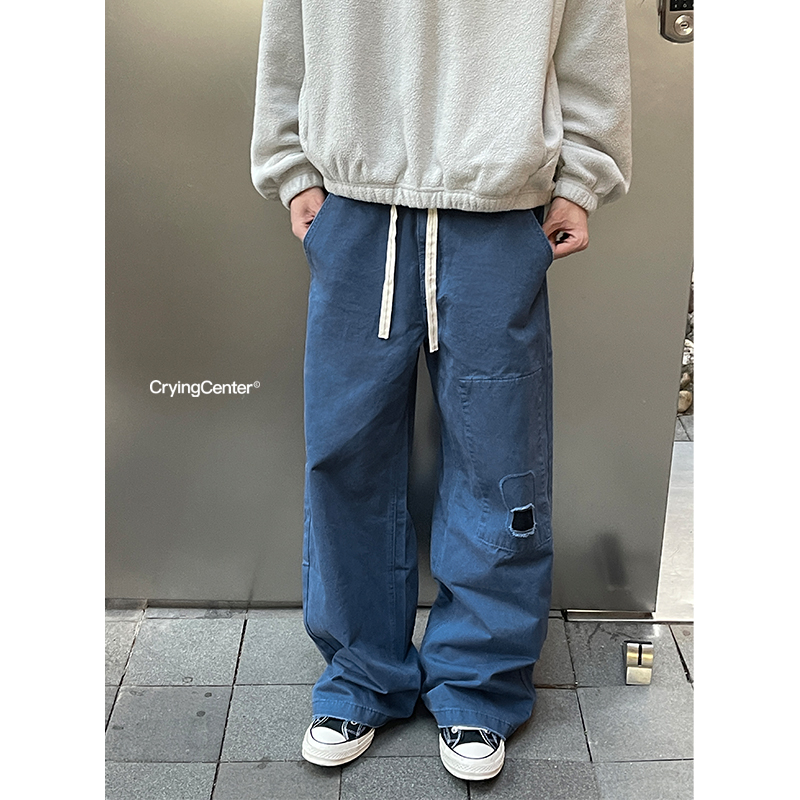 CryingCenter 水洗做旧补丁弯刀裤宽松法工裤 哭喊中心