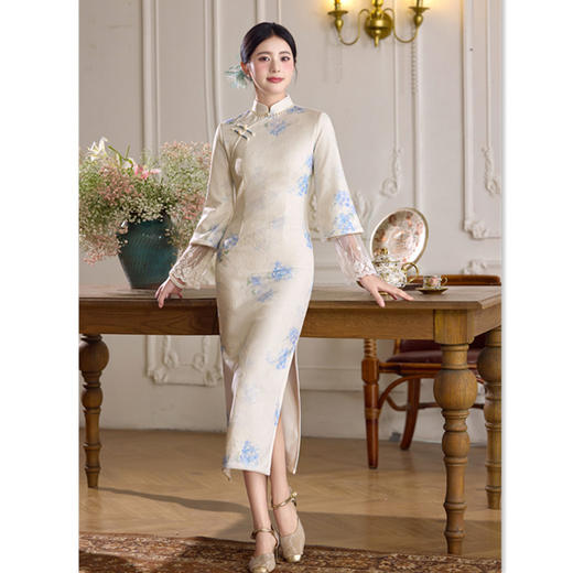 GX复古中国风提花加绒长款旗袍2025冬新款时尚改良年轻少女日常旗袍 商品图2