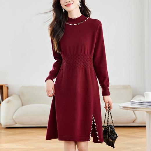 丁摩 收腰连衣裙气度气质高级感开叉毛衣裙9611 商品图6