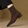 法式后拉链裸靴平底尖头短靴子时尚显瘦弹力瘦瘦靴秋冬新款35-40 商品缩略图0