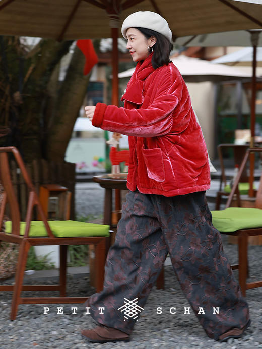 PETIT SCHAN小闪 CLO#1004 Flowering vine 花蔓 意大利刺绣亚麻染色直筒阔腿裤 商品图1