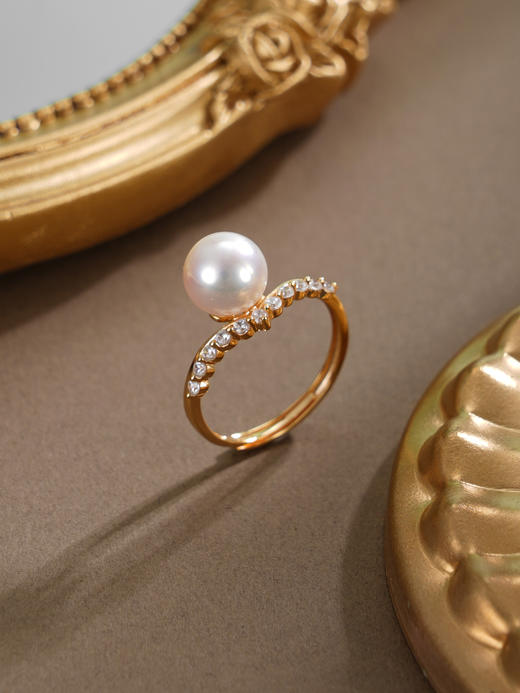 子佩集【曦光莹华】银S925珍珠戒指【HJYJZ004】8mm珠镀金V字2512 商品图1