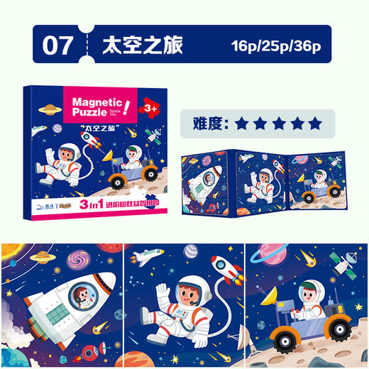 宝宝启蒙拼图礼盒系列-童话公主(32张大块拼图)  宝宝启蒙拼图礼盒16系列-童话公主大块拼图16张 3in1进阶磁吸益智拼图系列（太空之旅） 商品图8