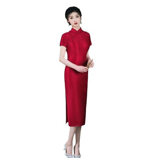 GX红蕾丝提花长款短袖婚宴旗袍2025春夏新款复古国风回娘家中式旗袍 商品图4