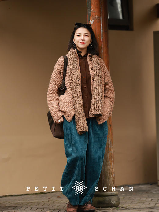 PETIT SCHAN小闪 CLO#1001 Oil Pastel 油画棒 纯棉宽条灯芯绒松紧腰阔腿裤 商品图3