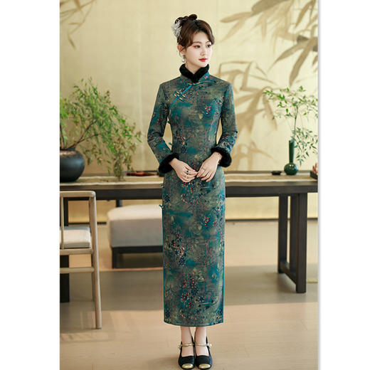 GX芊竹棉祥云提花长款加绒旗袍2025冬季新款复古国风大码旗袍 商品图3