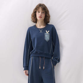 谜底圆领卫衣长袖2026春季新品撞色兔子章仔慵懒舒适女261MV0073