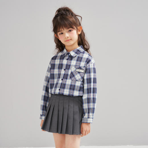 笛莎Deesha 2026春季女童时尚休闲格纹宽松长袖衬衫 商品图1