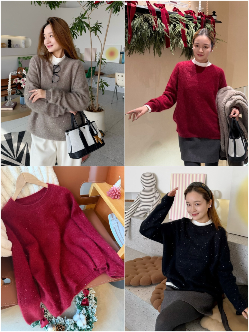 新年氛围感担当|羊毛桑蚕丝山羊绒混纺珠片针织衫