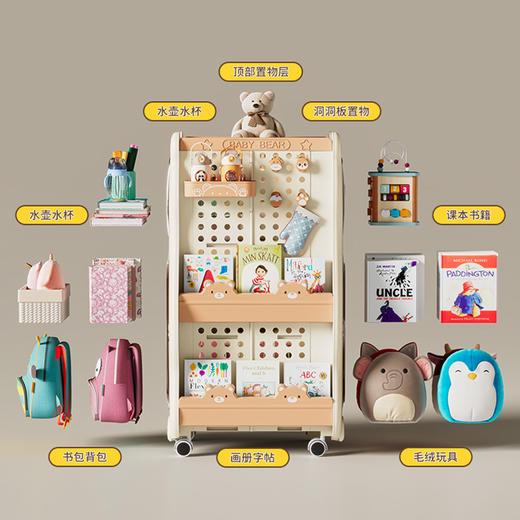 【健康PP材质❗️小熊造型可爱萌趣】小熊儿童书架玩具收纳架落地书柜置物宝宝置物架折叠收纳柜可移动。jb 商品图1