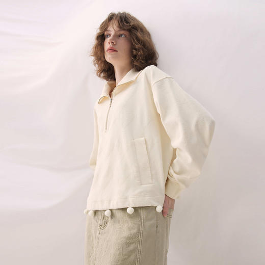 谜底半开领卫衣长袖2026年春季新品菱形提花俏皮小球女261MV0074 商品图1