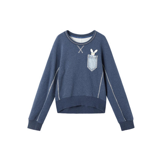 谜底圆领卫衣长袖2026春季新品撞色兔子章仔慵懒舒适女261MV0073 商品图4