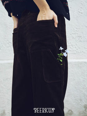 [特价]巴黎针扣复古灯芯绒裤 全棉粗条工装感长裤  藏蓝/可可棕