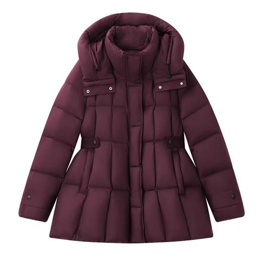 丁摩 小蛮腰高蓬连帽白鸭绒羽绒服女中长款YX217601 商品图4