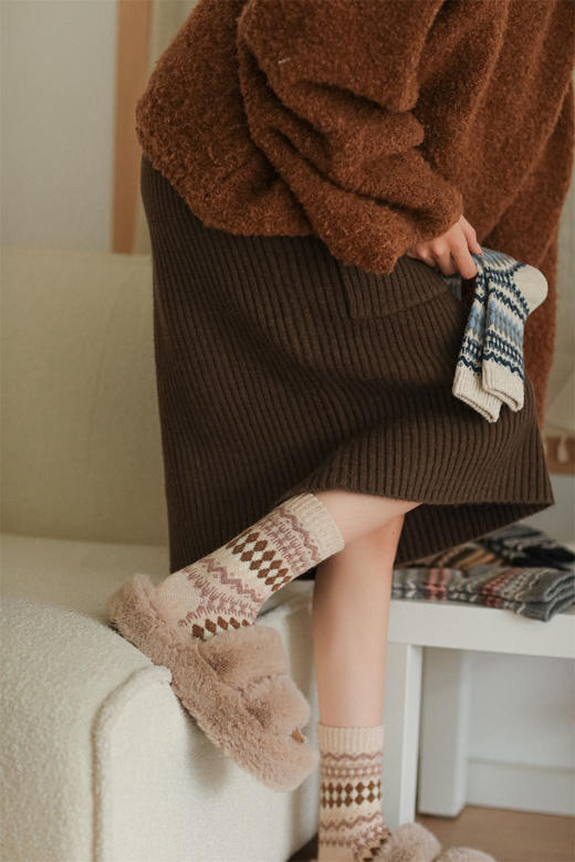 老米优品🎈福利，5双装！《冬日费尔岛提花羊绒袜子》含羊绒9.2% ！礼盒 加厚保暖 ~ 商品图5