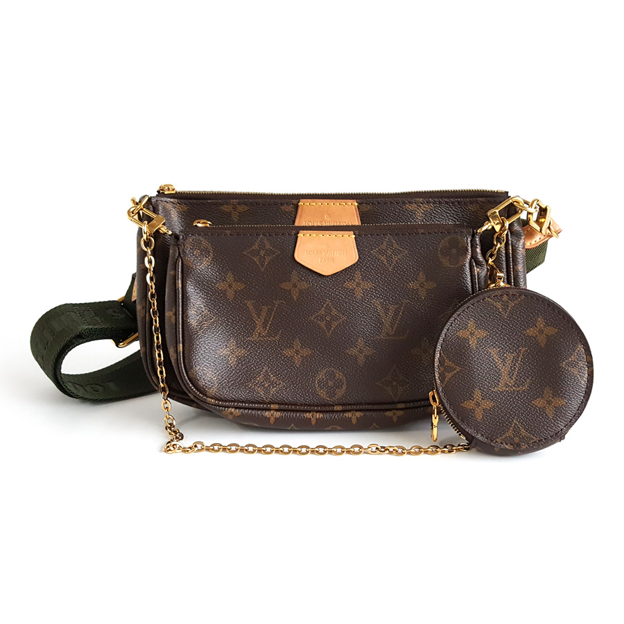 【95新】LV路易威登Multi Pochette Accessoires 手袋M44813老花绿肩带五合一单肩斜挎包女士 171225AK08