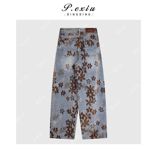PanYiXiu/潘依绣【花漾牛仔】加厚设计感刺绣植绒提花弯刀阔腿牛仔裤D67048 商品图1