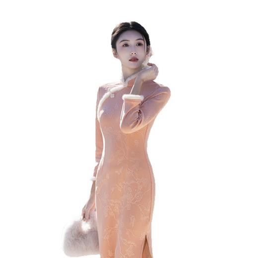 GX时尚改良新中式提花加绒少女款旗袍2025冬季新款长款收腰显瘦旗袍 商品图4
