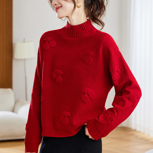 丁摩 立体雕花毛衣针织衫中领打底衫9543 商品图0