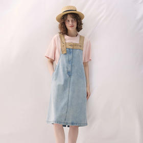 谜底牛仔连衣裙无袖2026春季新品拼色浅蓝洗水背带裙女261ML0052